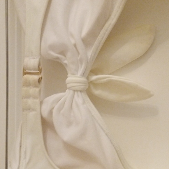 Hollister Swim One Piece Swimsuit Women Sz S White Blue Tie Front Cut Out - Picture 7 of 10